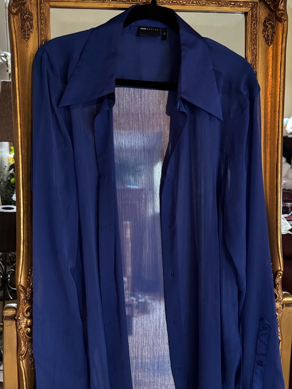 ASOS Design Navy Blue Long-Sleeve Dress Shirt